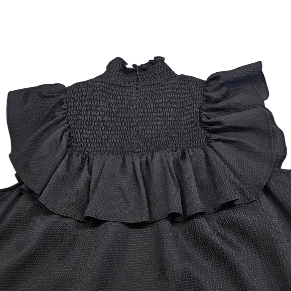 Baum und Pferdgarten Blouse Women's Size Large Black Tiered Ruffled Crop Sleeves - Picture 6 of 15